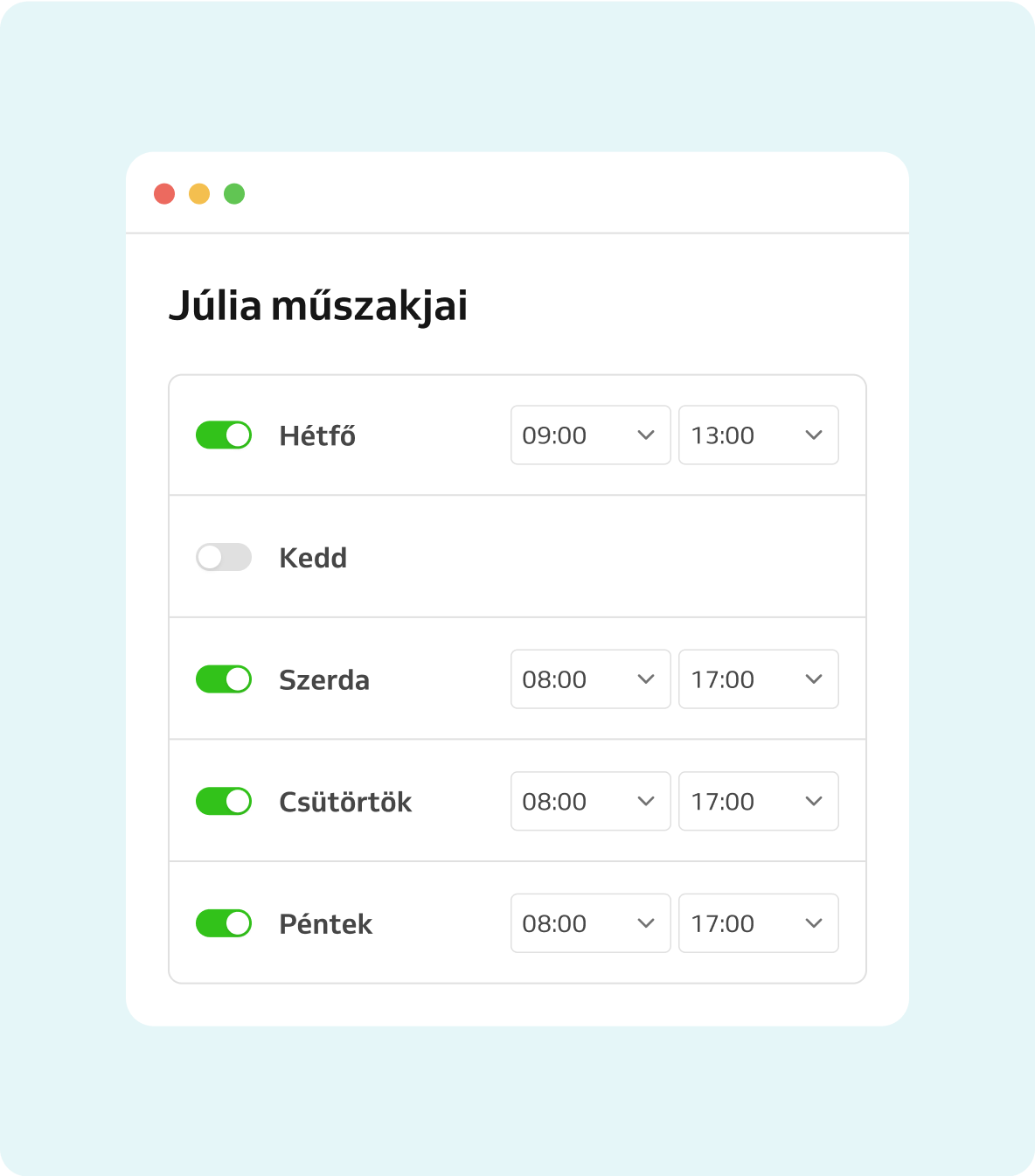 munkatársak beosztása