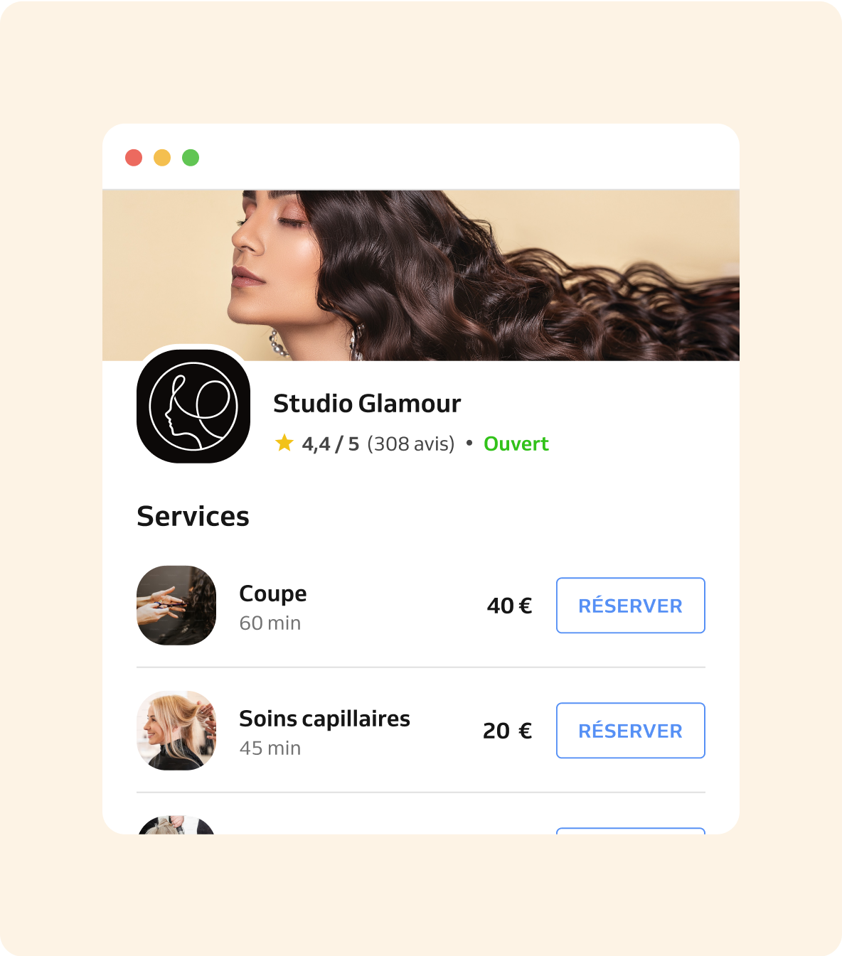 site web de réservation de salon