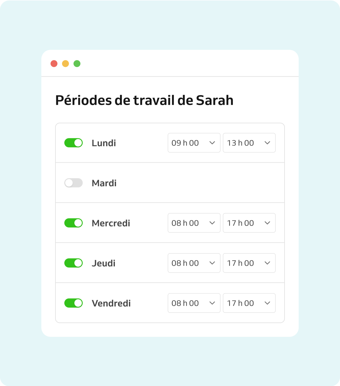 horaires du personnel